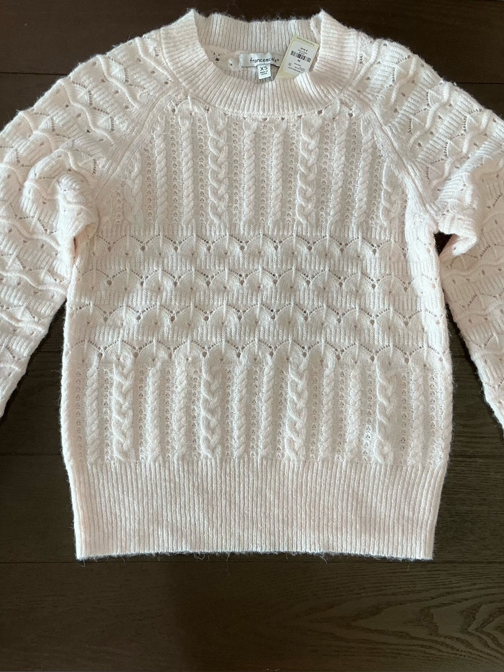 Francesca's Collections Light Pink Cable Knit Crewneck Sweater